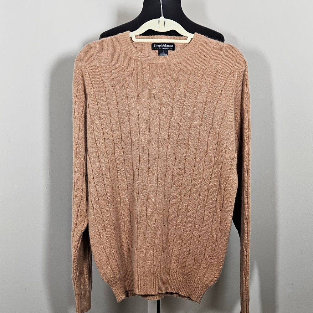 Joseph & Lyman Ltd Collection Cashmere Cableknit Sweater Camel Career Casual  M